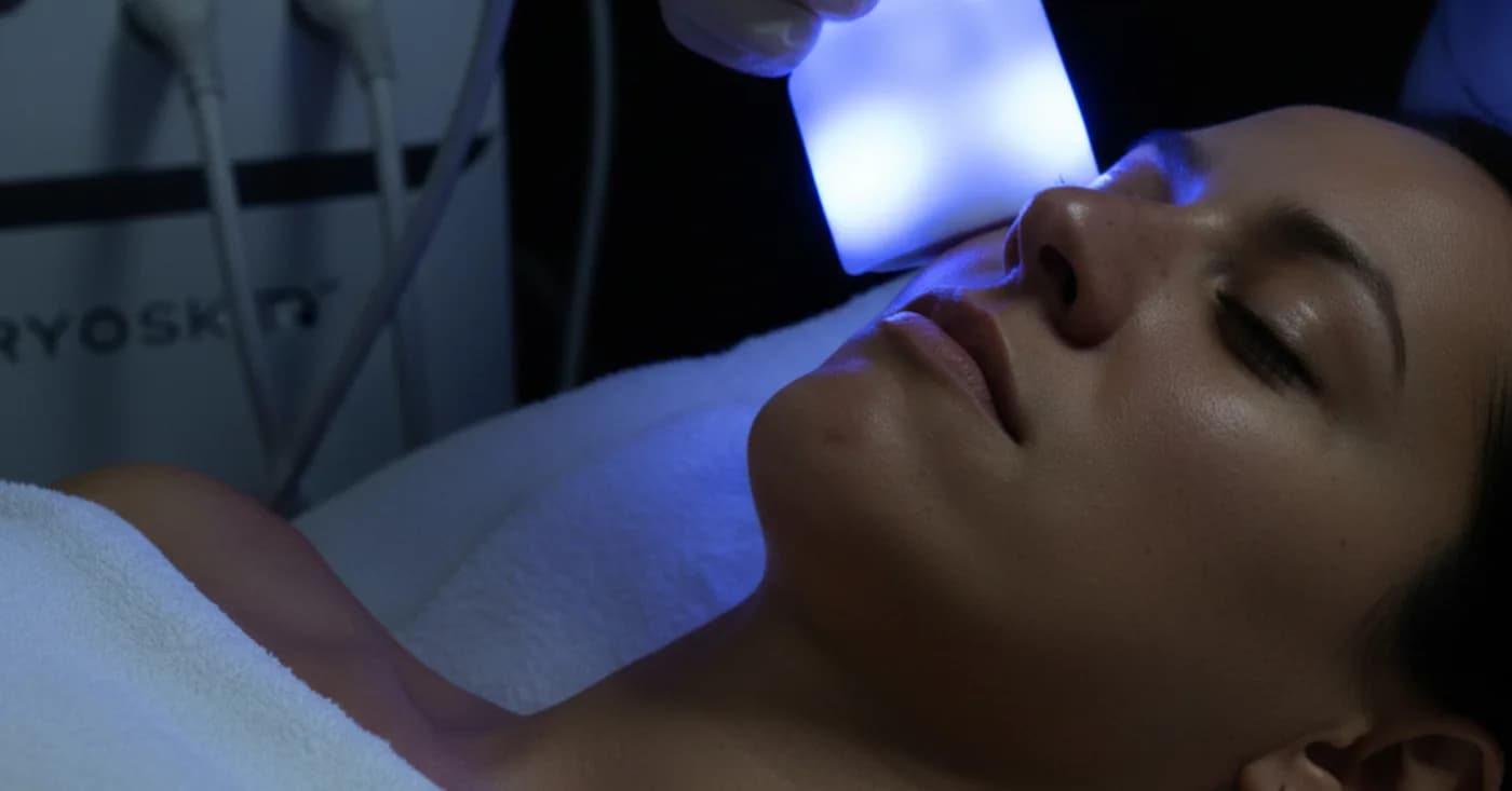 Client relaxing during a cryo face sculpting treatment at KRIDO Wellness