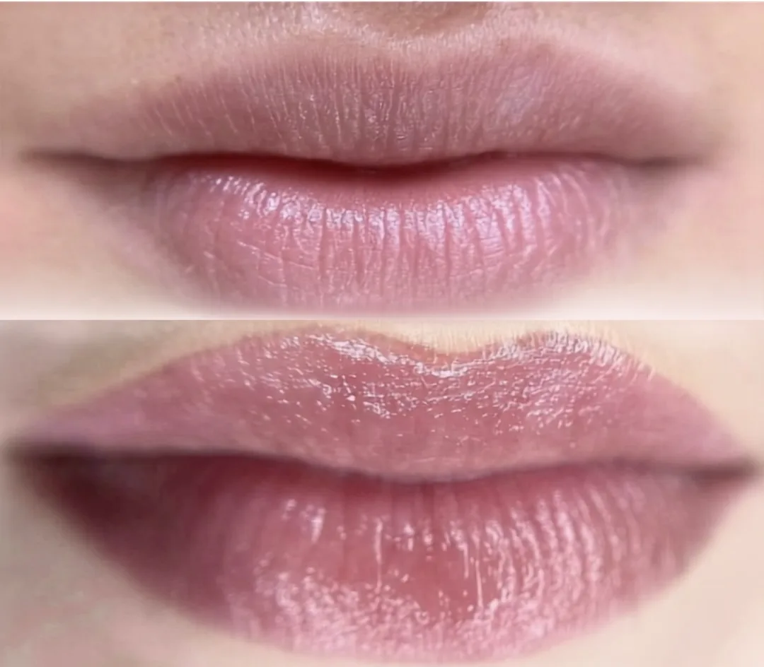 Lips before and after lip blushing at KRIDO Wellness