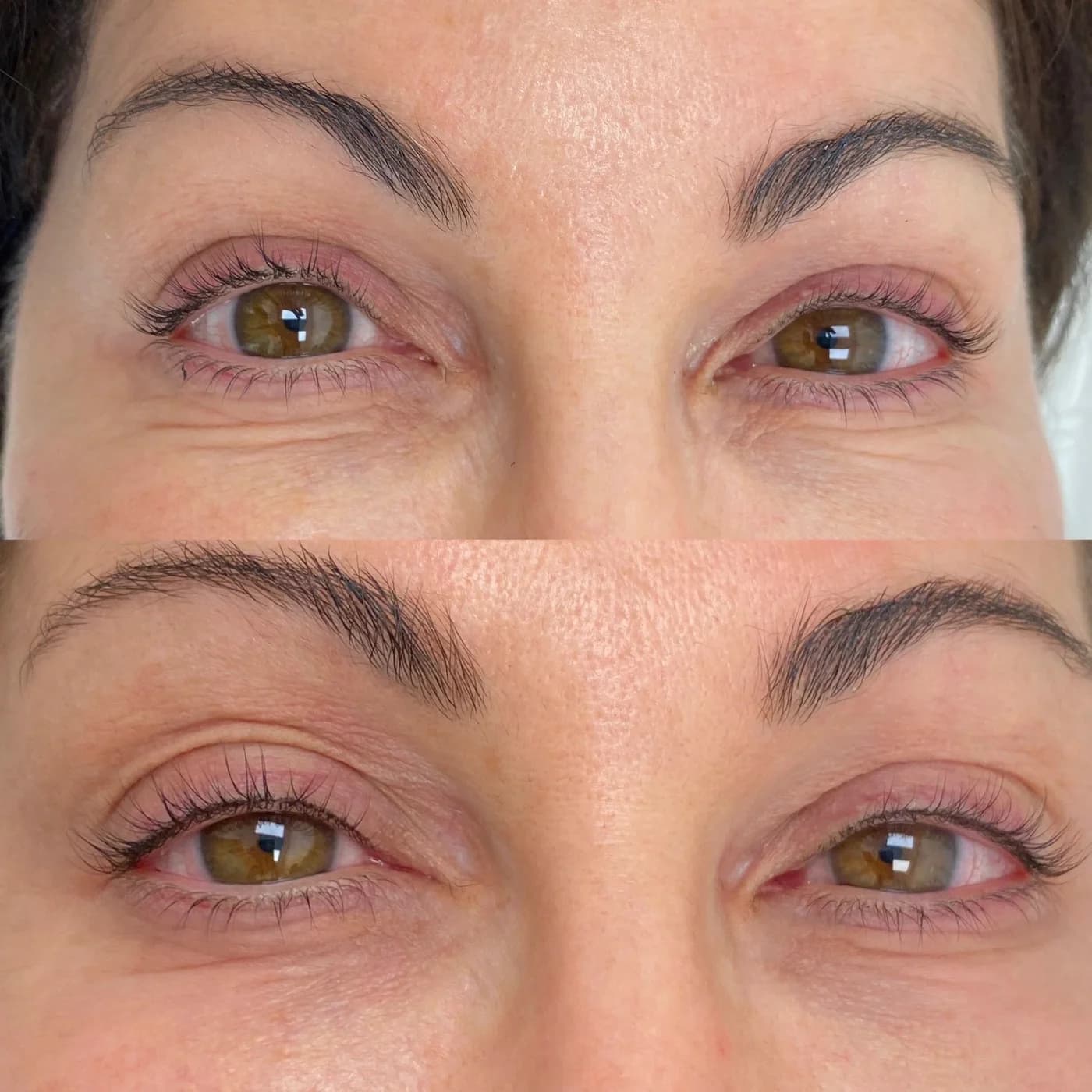 Before and after permanent eyeliner, a soft lash line enhancement