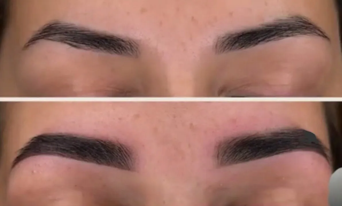 Eyebrows before and after permanent makeup at KRIDO Wellness