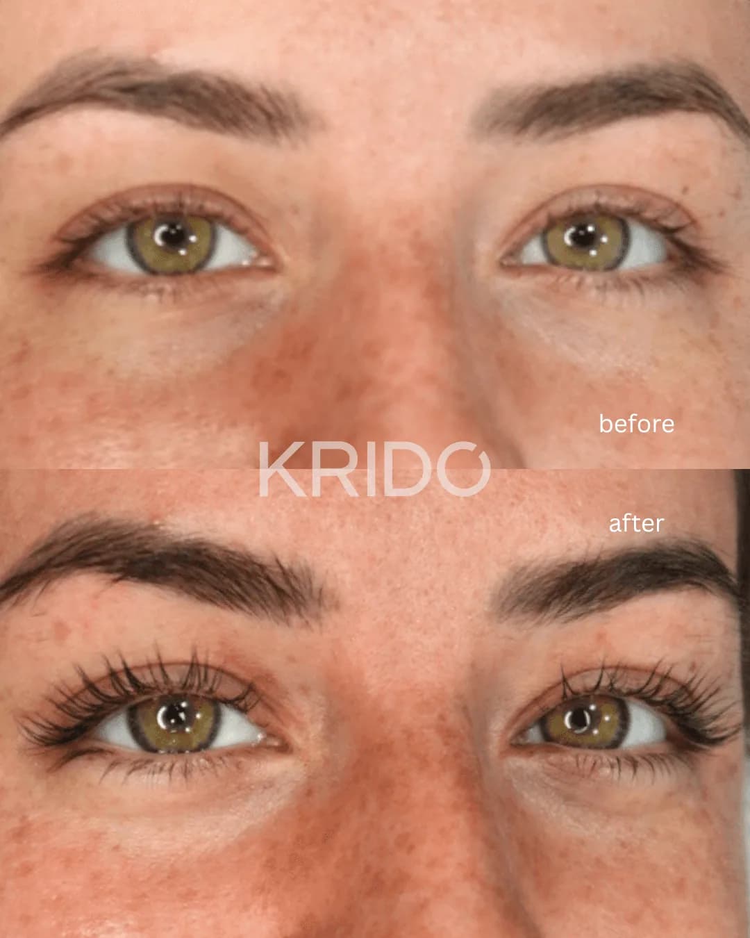 Before and after brow lamination, wax and tint at KRIDO Wellness