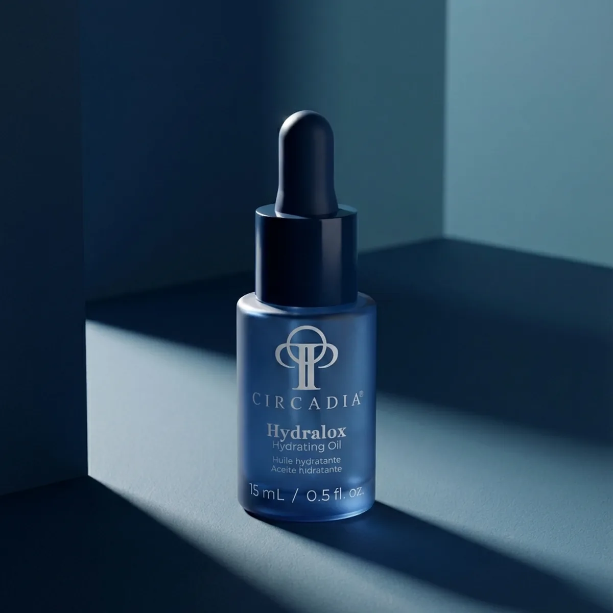 Hydralox Facial Oil by Circadia, in blue light