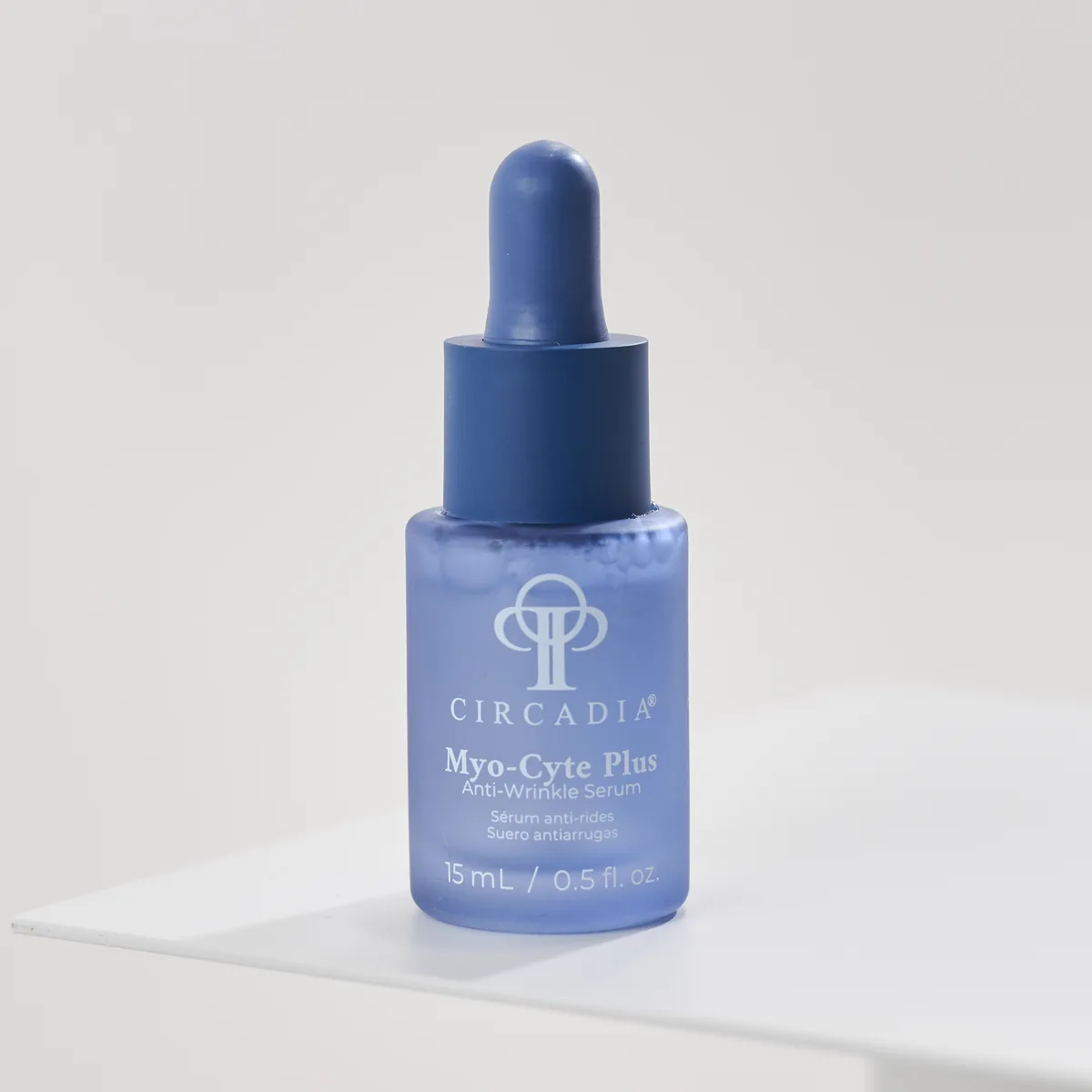 Myo-Cyte Plus Anti-Wrinkle Serum by Circadia, on a white pedestal