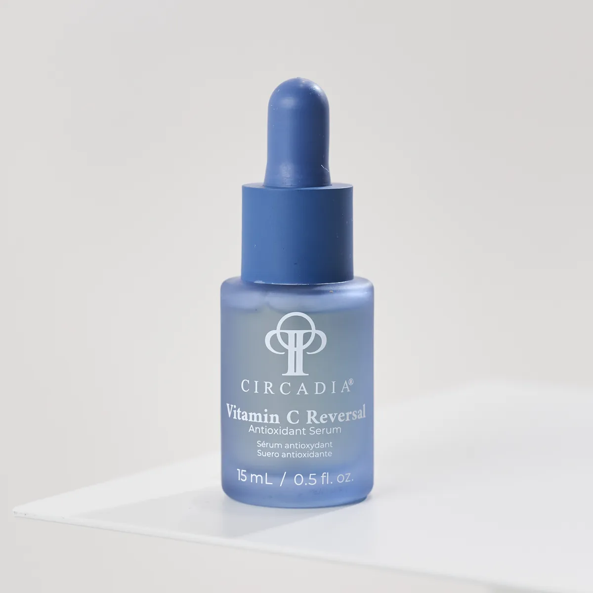 Vitamin C Reversal Serum by Circadia, on a white pedestal