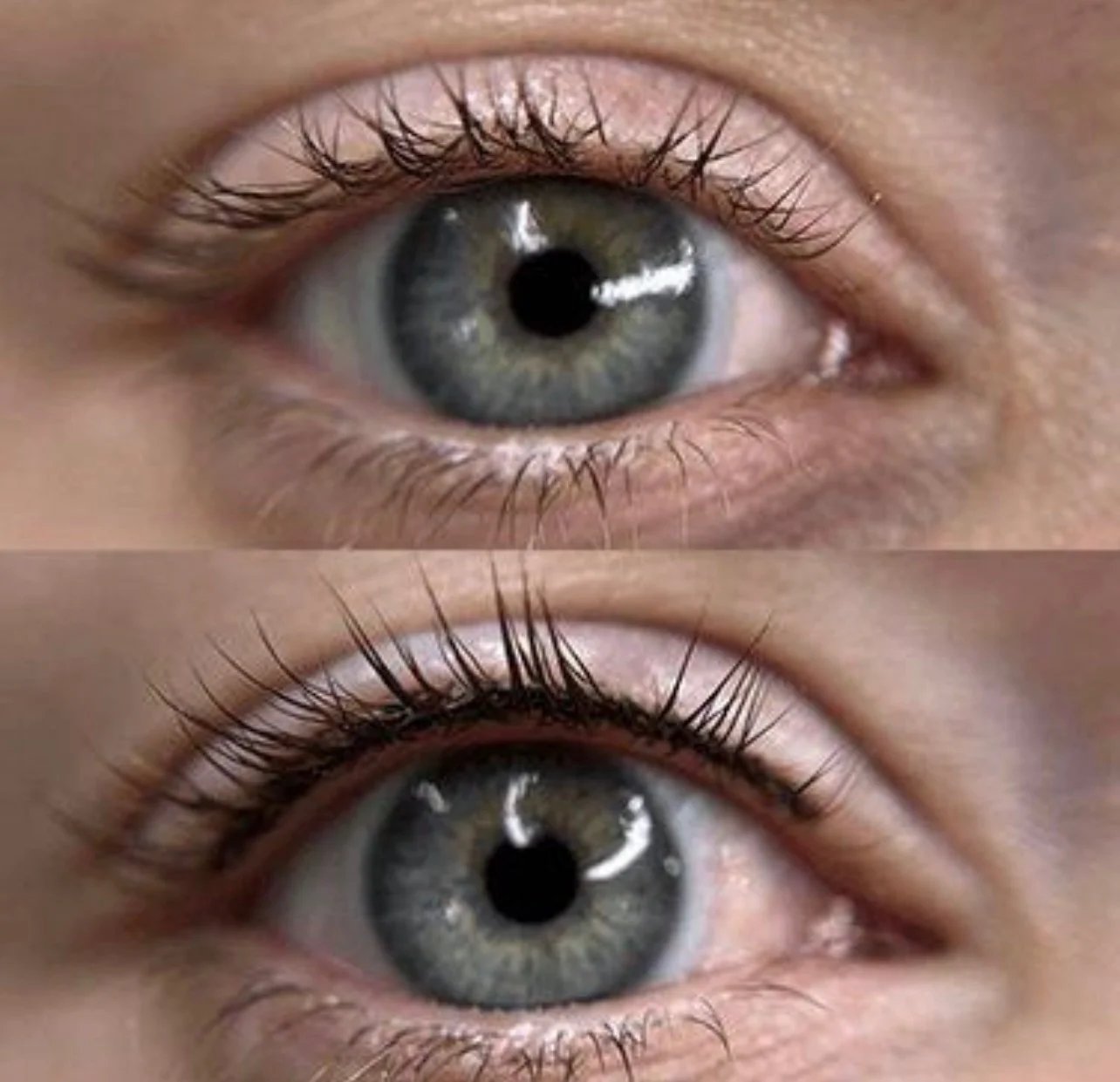 Before and after permanent eyeliner along the upper lash line